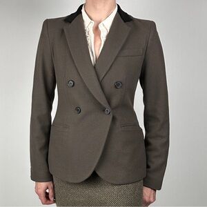 DKNY Taupe Wool Velvet Collar Equestrian Double Breasted Blazer